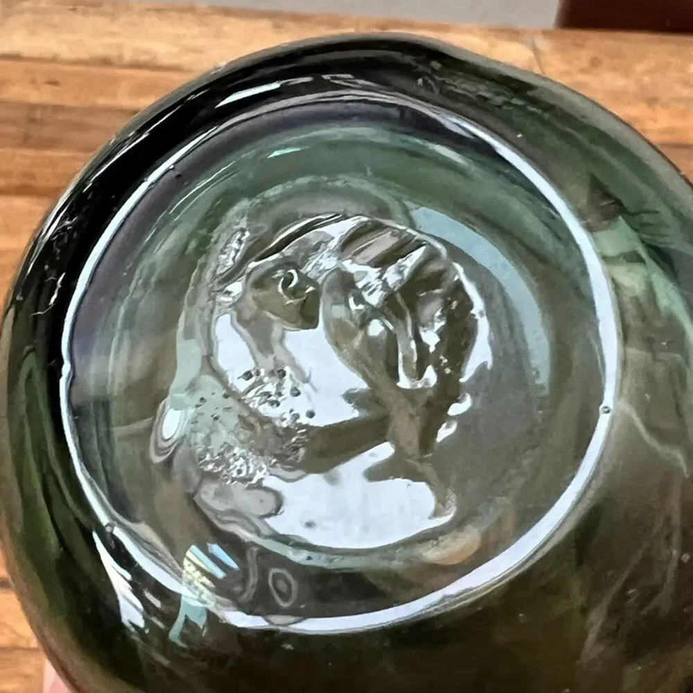 Art Glass Hand Blown Glass Vase 7.4 in Tall Green Irregular